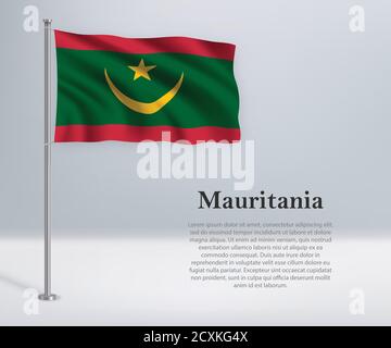 Drapeau de la Mauritanie sur le mât. Modèle d'indépendance Illustration de Vecteur