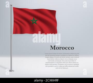 Drapeau du Maroc sur le mât. Modèle pour indépendance da Illustration de Vecteur