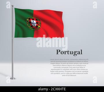 Drapeau du Portugal sur le mât. Modèle d'indépendance d Illustration de Vecteur