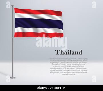 Drapeau de la Thaïlande sur le mât. Modèle d'indépendance d Illustration de Vecteur