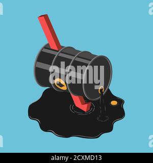 Plat 3d isométrique chute de flèche rouge perçage à travers le baril d'huile. Concept de crise des prix du pétrole. Illustration de Vecteur
