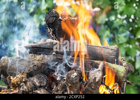 bois de chauffage brûlant sur le brazier, feu, coals, fond Banque D'Images