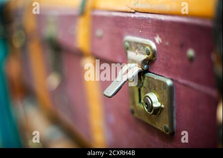 Bagages de voyage, Carnforth Station Heritage Centre, Lancashire, Angleterre Banque D'Images