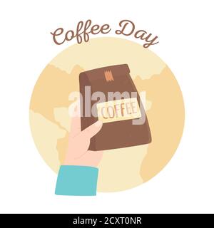 journée internationale du café, illustration vectorielle de l'emballage de la main Illustration de Vecteur
