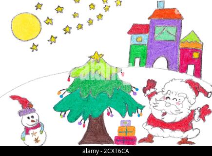 Dessin enfant d'un joli paysage de Noël avec espace copie Banque D'Images