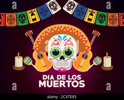 dia de los muertos affiche de célébration avec tête de crâne vecteur conception de l'illustration Illustration de Vecteur