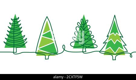 Bordure de Noël en forme de pins. Une mise en plan de ligne continue. Simple vecteur vert arbres de Noël bordure Illustration de Vecteur