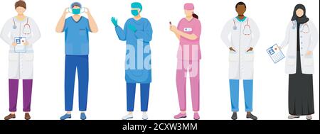 Jeu d'illustrations vectorielles plates Doctors Illustration de Vecteur
