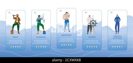 Modèle de vecteur d'écran d'application mobile d'intégration des professions maritimes Illustration de Vecteur