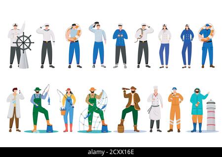 Illustration vectorielle plate des professions maritimes Illustration de Vecteur