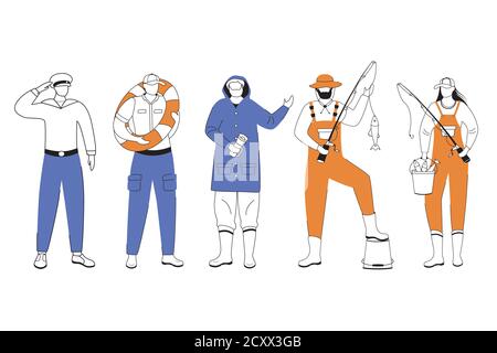 Illustration vectorielle plate des professions maritimes Illustration de Vecteur