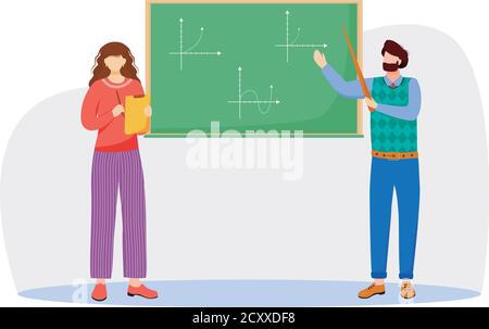 L'enseignant explique les graphiques mathématiques sur l'illustration vectorielle plate du tableau noir Illustration de Vecteur