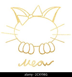 Motif chatte à paillettes pour les vêtements. Texte lettrage Meow. Arrière-plan vectoriel de visage de chaton. Illustration de chat stylisée Illustration de Vecteur