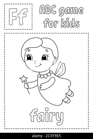 Jeu ABC pour enfants. Page de coloriage de l'alphabet. Personnage de dessin animé. Mot et lettre. Illustration vectorielle. Illustration de Vecteur