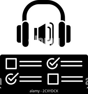 Icône de glyphe noir de l'examen d'écoute Illustration de Vecteur