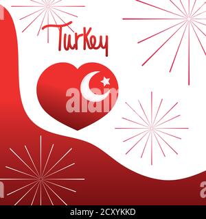 turquie jour de la république, coeur drapeau national feux d'artifice célébration illustration vectorielle Illustration de Vecteur