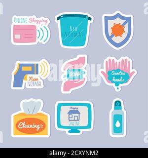 mains et nouvelle icône normale sur fond violet, style plat, illustration vectorielle Illustration de Vecteur