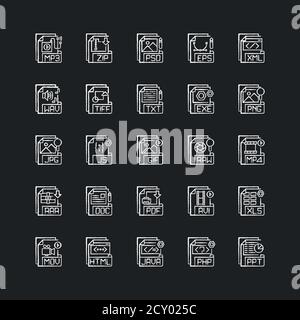 Extensions de fichier craie icônes blanches sur fond noir Illustration de Vecteur