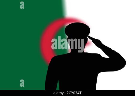 Soudez la silhouette sur fond flou avec drapeau algérien. Illustration de Vecteur