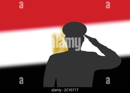Soudez la silhouette sur fond flou avec drapeau égyptien. Illustration de Vecteur