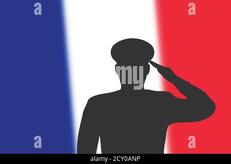 Soudez la silhouette sur fond flou avec drapeau de France. Illustration de Vecteur