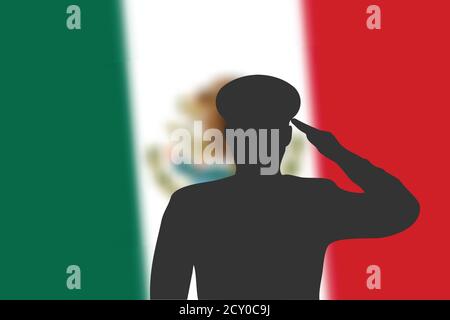 Soudez la silhouette sur fond flou avec drapeau mexicain. Illustration de Vecteur