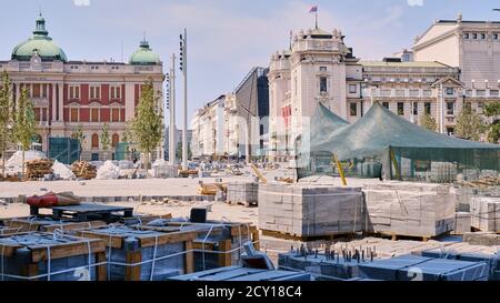 Belgrade / Serbie - 21 juillet 2019 : reconstruction de la place de la République à Belgrade, capitale de la Serbie Banque D'Images