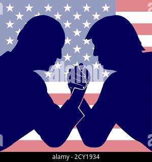 Etats-Unis, année 2020 - élections présidentielles, illustration de la silhouette du portrait des candidats avec drapeau américain et lutte des bras, image vectorielle Illustration de Vecteur