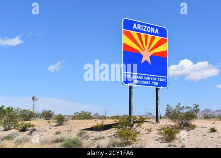 Panneau de bienvenue de l'Arizona à la frontière de l'État Banque D'Images