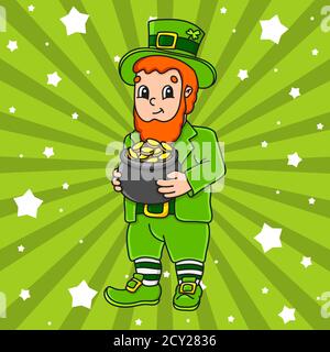 Joli personnage de dessin animé. Saint-Patrick. Illustration vectorielle colorée. Isolé sur fond de couleur. Modèle pour votre conception. Illustration de Vecteur