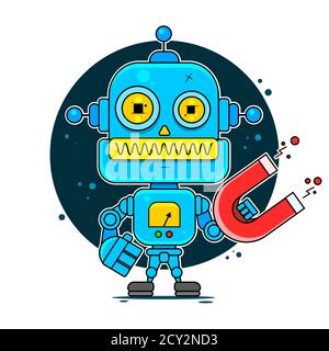 Illustration du vecteur d'antennes avec caractère robot Android bleu convivial Illustration de Vecteur
