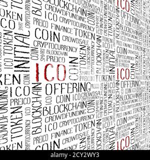 ICO offre initiale de pièces, financement participatif de démarrage, texture technologique de blockchain. ICO concept Words pattern sur fond blanc. Banque D'Images