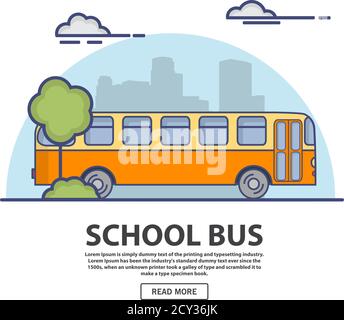 École de bus rétro. Dans le style linéaire plat un vecteur. Illustration de Vecteur