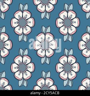 Motif chien-rose rétro aux hanches, motif fleuri tendance. Motif fleuri sans couture pour un motif en tissu ou en papier peint. Illustration de Vecteur