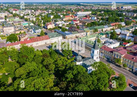 Vue aérienne du centre de la ville de Suwalki, Pologne Banque D'Images