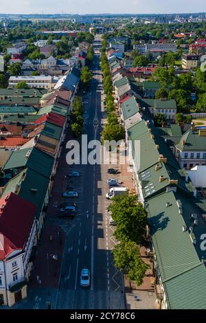 Vue aérienne du centre de la ville de Suwalki, Pologne Banque D'Images