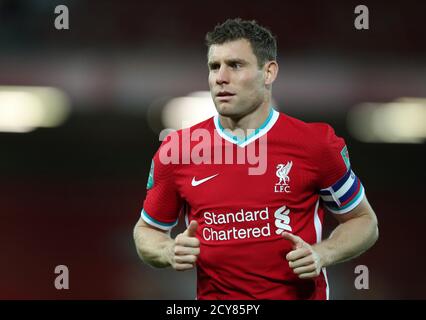 Anfield, Liverpool, Merseyside, Royaume-Uni. 1er octobre 2020. Coupe de la Ligue de football anglaise, Carabao Cup, Liverpool versus Arsenal ; James Milner de Liverpool Credit: Action plus Sports/Alamy Live News Banque D'Images