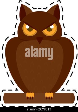 Hibou isolé halloween octobre autocollant d'icône effrayante - Vector Illustration de Vecteur