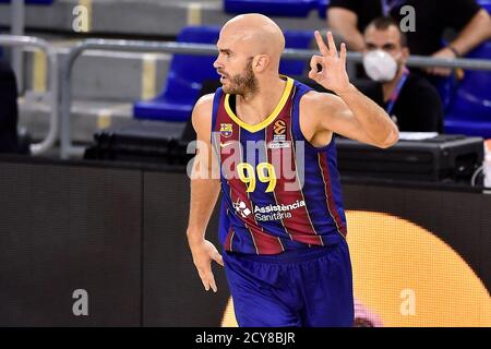 Nicholas William Calathes du FC Barcelone lors du match Euroligue de Turkish Airlines entre le FC Barcelone et le taxi CSKA Moscou au Palau Blaugrana le 01 octobre 2020 à Barcelone, Espagne. Banque D'Images