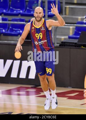 Nicholas William Calathes du FC Barcelone lors du match Euroligue de Turkish Airlines entre le FC Barcelone et le taxi CSKA Moscou au Palau Blaugrana le 01 octobre 2020 à Barcelone, Espagne. Banque D'Images