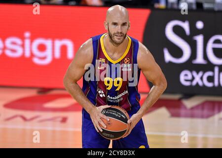 Nicholas William Calathes du FC Barcelone lors du match Euroligue de Turkish Airlines entre le FC Barcelone et le taxi CSKA Moscou au Palau Blaugrana le 01 octobre 2020 à Barcelone, Espagne. Banque D'Images