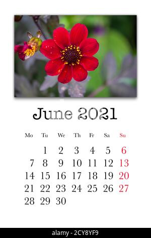 Carte de calendrier pour le mois de juin 2021 Banque D'Images