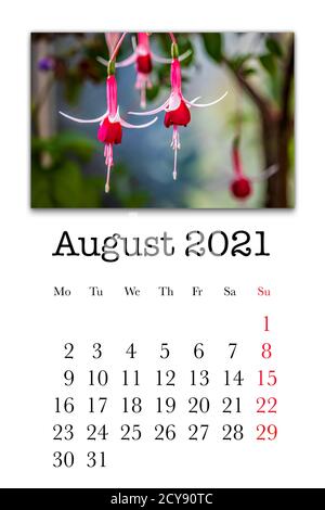 Carte de calendrier pour le mois d'août 2021 Banque D'Images