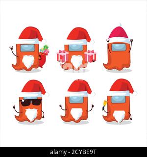 Émoticônes du Père Noël avec fantôme parmi nous personnage de dessin animé orange Illustration de Vecteur