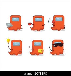 Ghost parmi nous orange personnage de bande dessinée avec différents types de émoticônes professionnelles Illustration de Vecteur