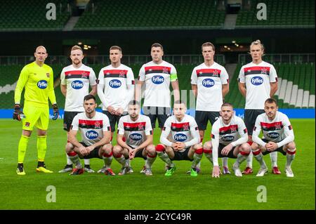 Dublin, Irlande. 1er octobre 2020. L'équipe Dundalk FC pose une photo lors du match de l'UEFA Europa League Play-off entre Dundalk FC et KI Klaksvik au stade Aviva de Dublin, Irlande, le 1er octobre 2020 (photo par Andrew SURMA/SIPA USA) crédit: SIPA USA/Alay Live News Banque D'Images