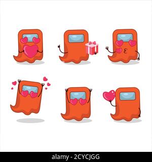 Ghost parmi nous personnage de dessin animé orange avec amour adorable émoticône Illustration de Vecteur