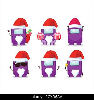 Émoticônes du Père Noël avec personnage de dessin animé violet parmi nous Illustration de Vecteur