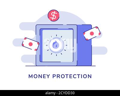 Concept de protection de l'argent coffre-fort banque dollar monnaie blanc isolé arrière-plan avec contour plat Illustration de Vecteur