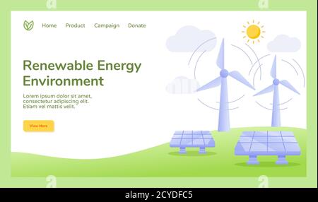 Environnement d'énergie renouvelable énergie solaire éolienne campagne d'énergie pour page d'accueil du site web page d'accueil modèle bannière page d'arrivée avec plat style Illustration de Vecteur